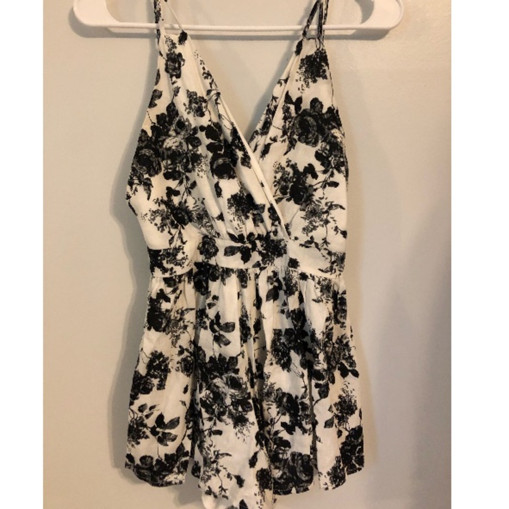 White w/black flower romper
